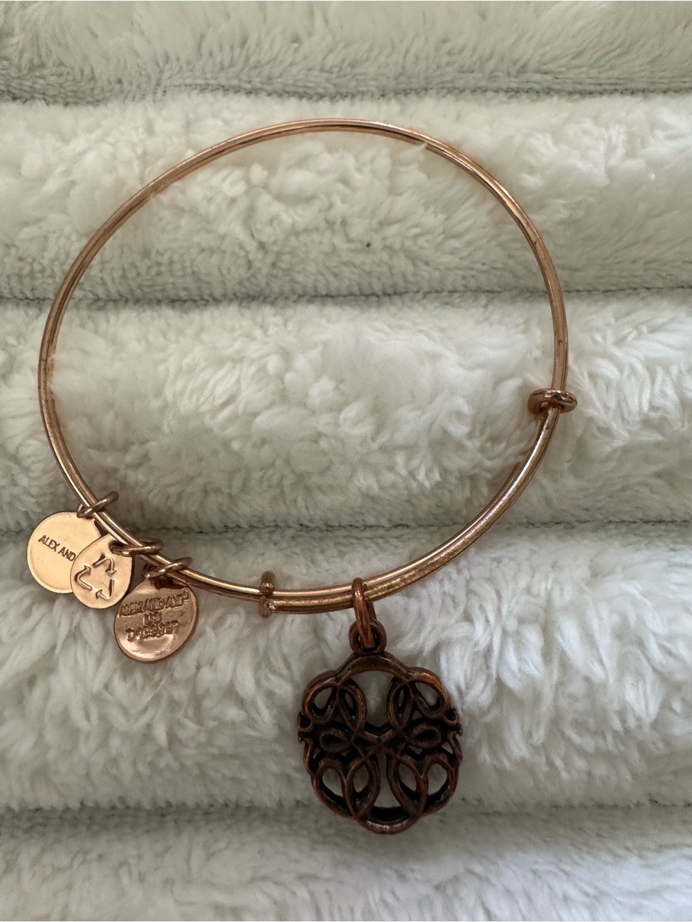 Alex and Ani Rose Gold-Tone Filigree Charm Bangle